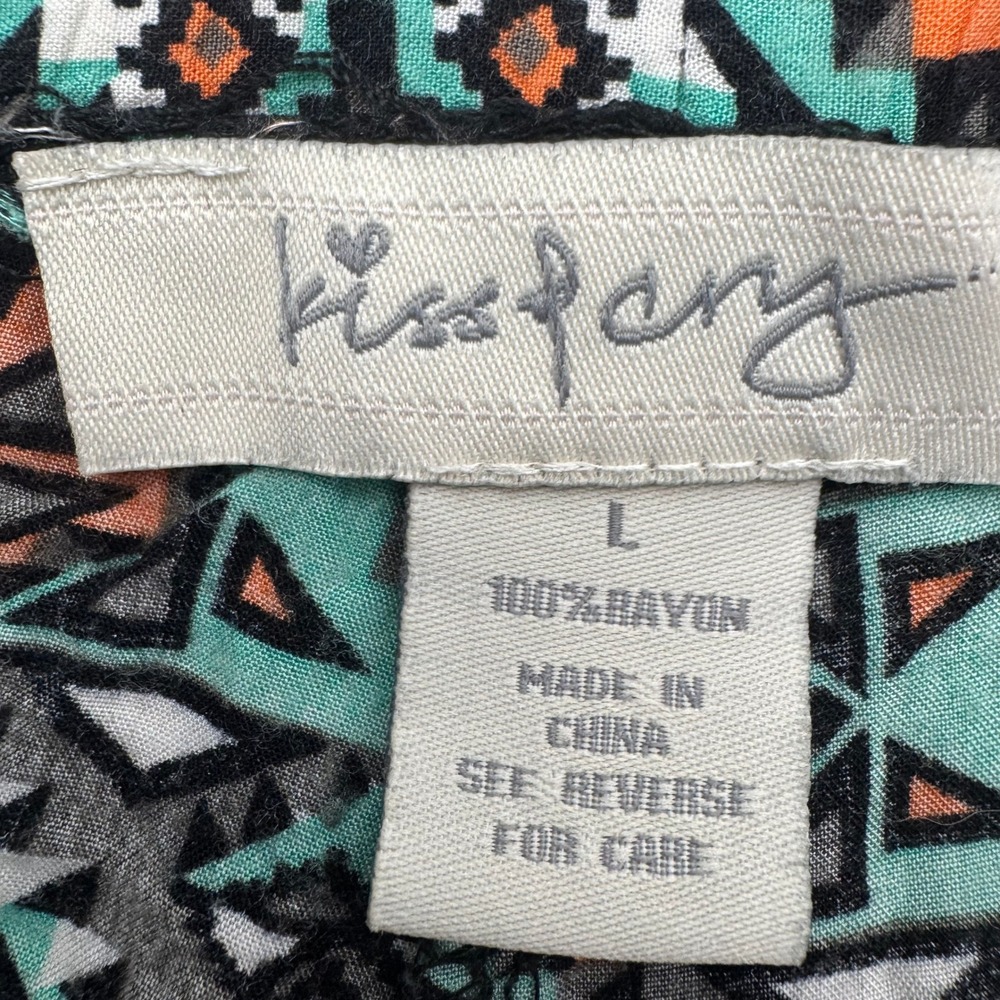 Kiss And Cry Womens Tribal Aztec Geometric Rayon‎ Shorts Teal Orange Size Large - Picture 5 of 13